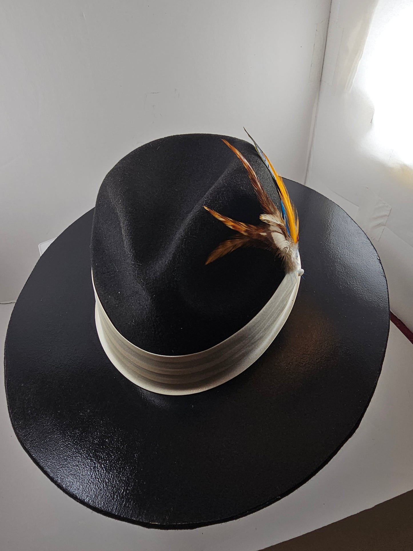 Classic Wool Feather Brim Fedora Hat | Vegan Felt Wide Brim