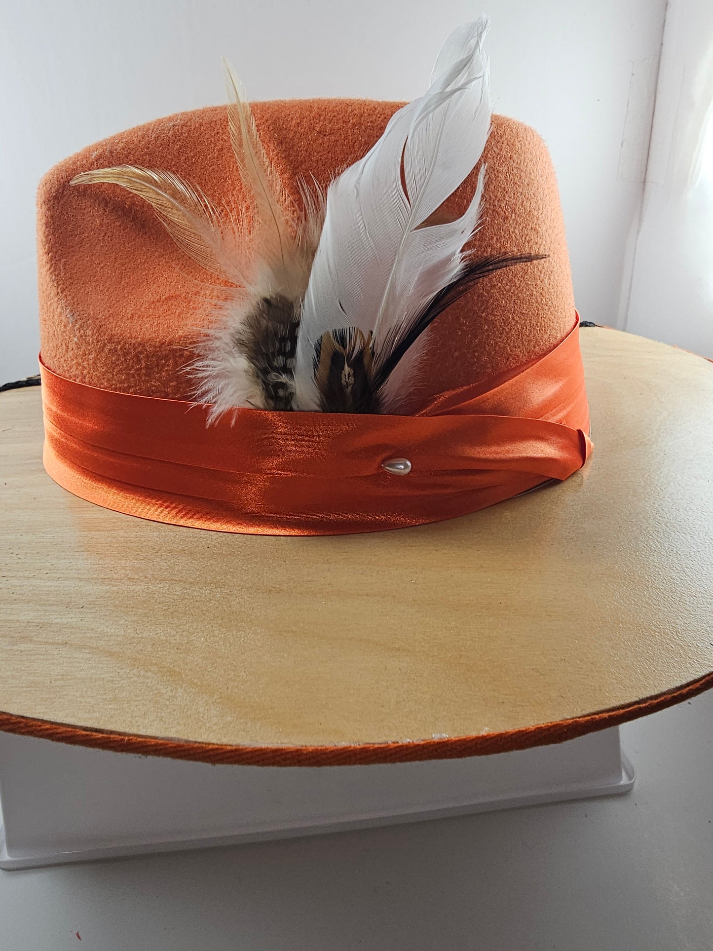 Wide Brim FLORIST FEDORA HAT, Wide Birchwood & Flowers Design Stylish Brim Hat