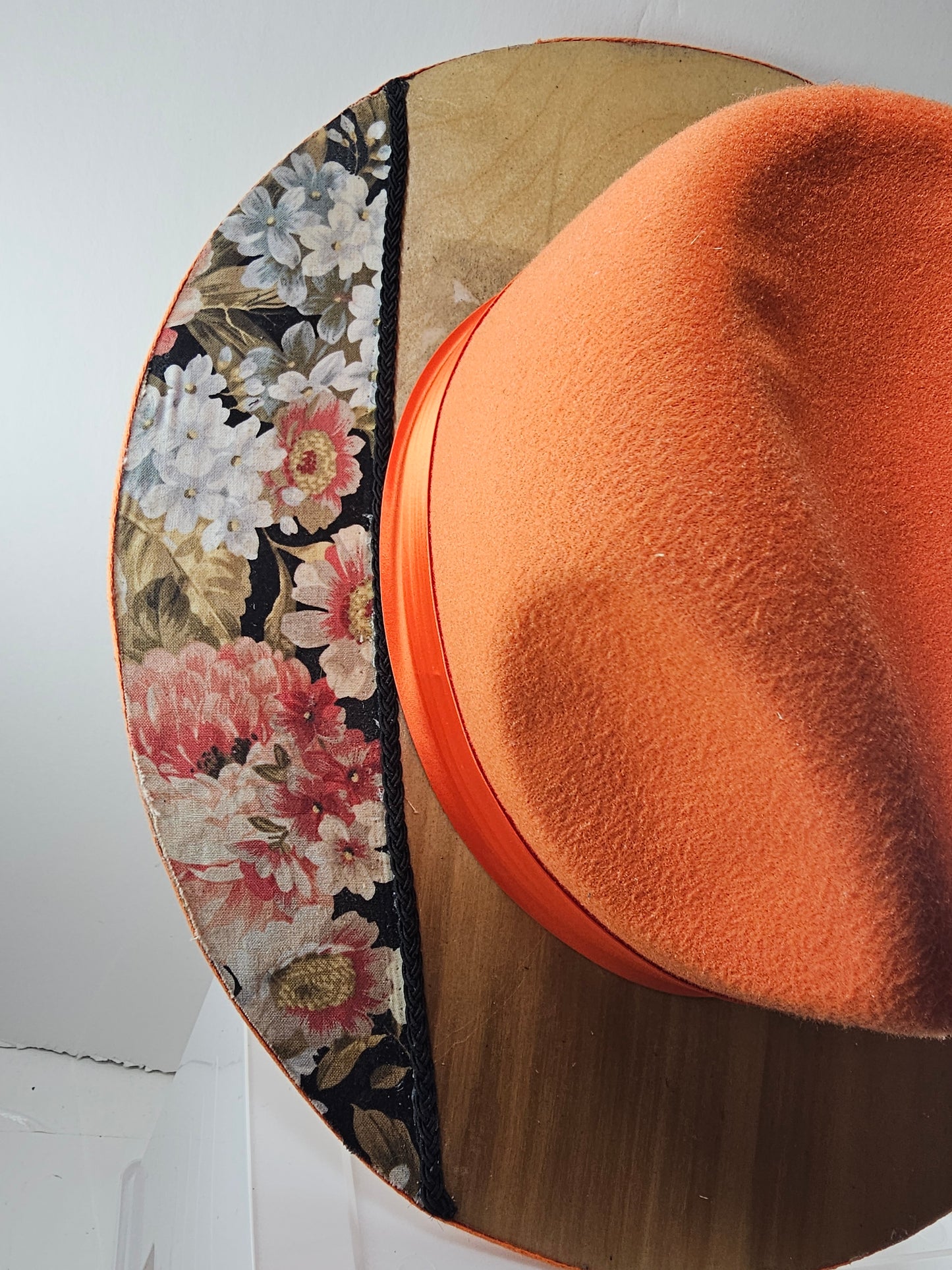 Wide Brim FLORIST FEDORA HAT, Wide Birchwood & Flowers Design Stylish Brim Hat