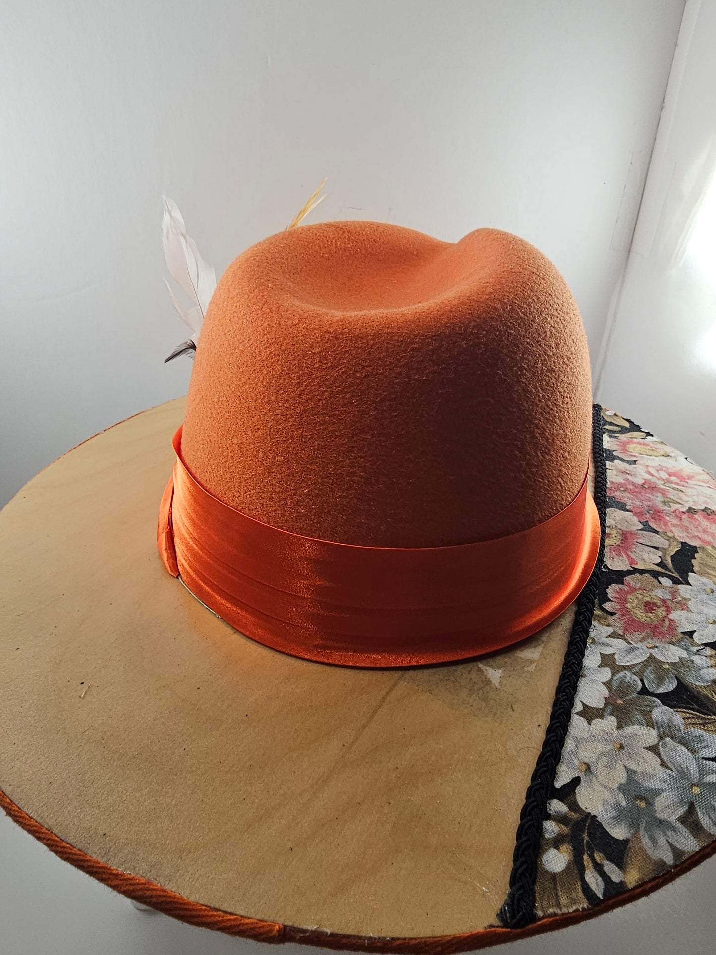 Wide Brim FLORIST FEDORA HAT, Wide Birchwood & Flowers Design Stylish Brim Hat