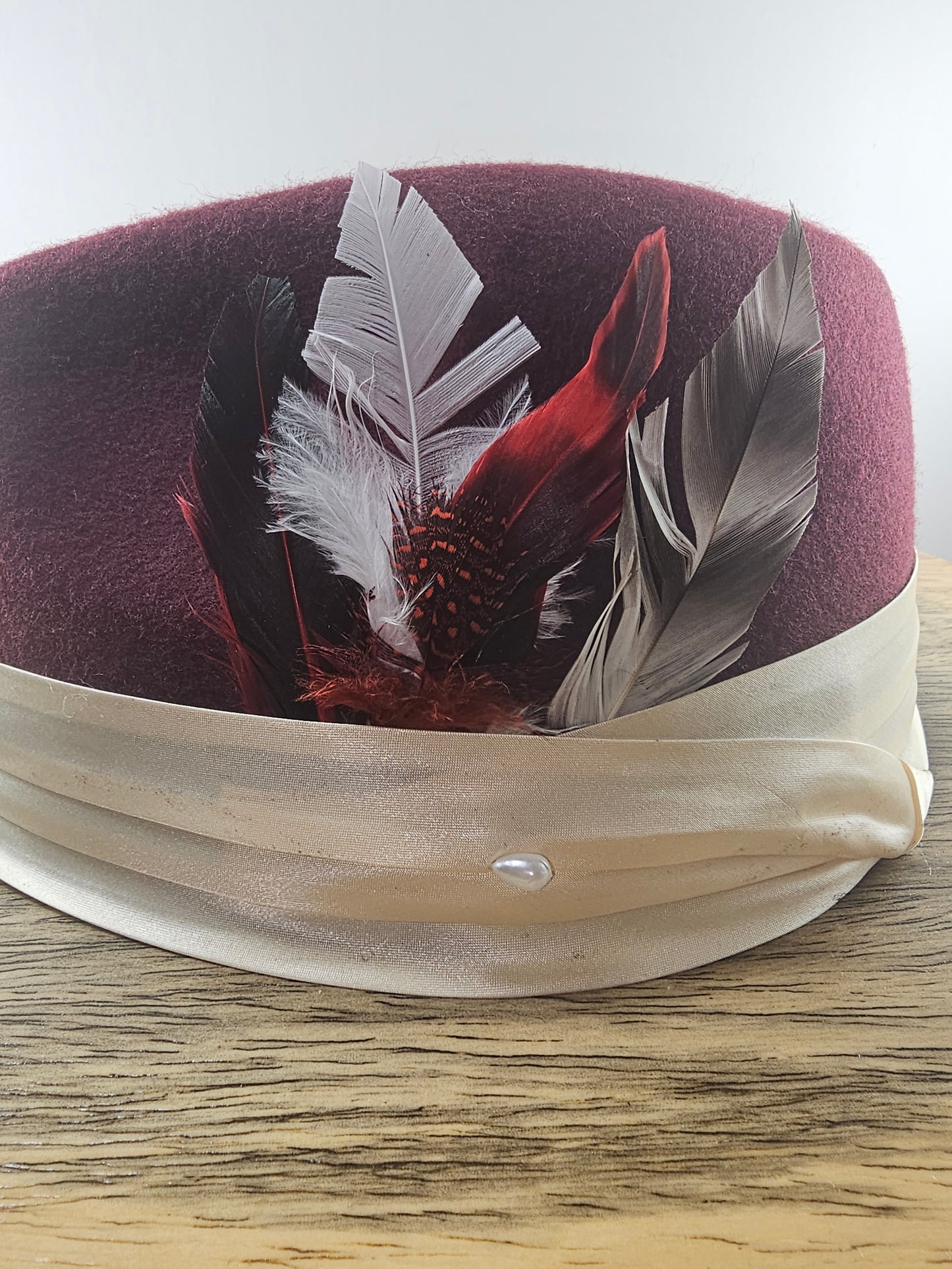 Stylish Burgundy Wide Wood Brim Fedora, gift for Men, gift for women