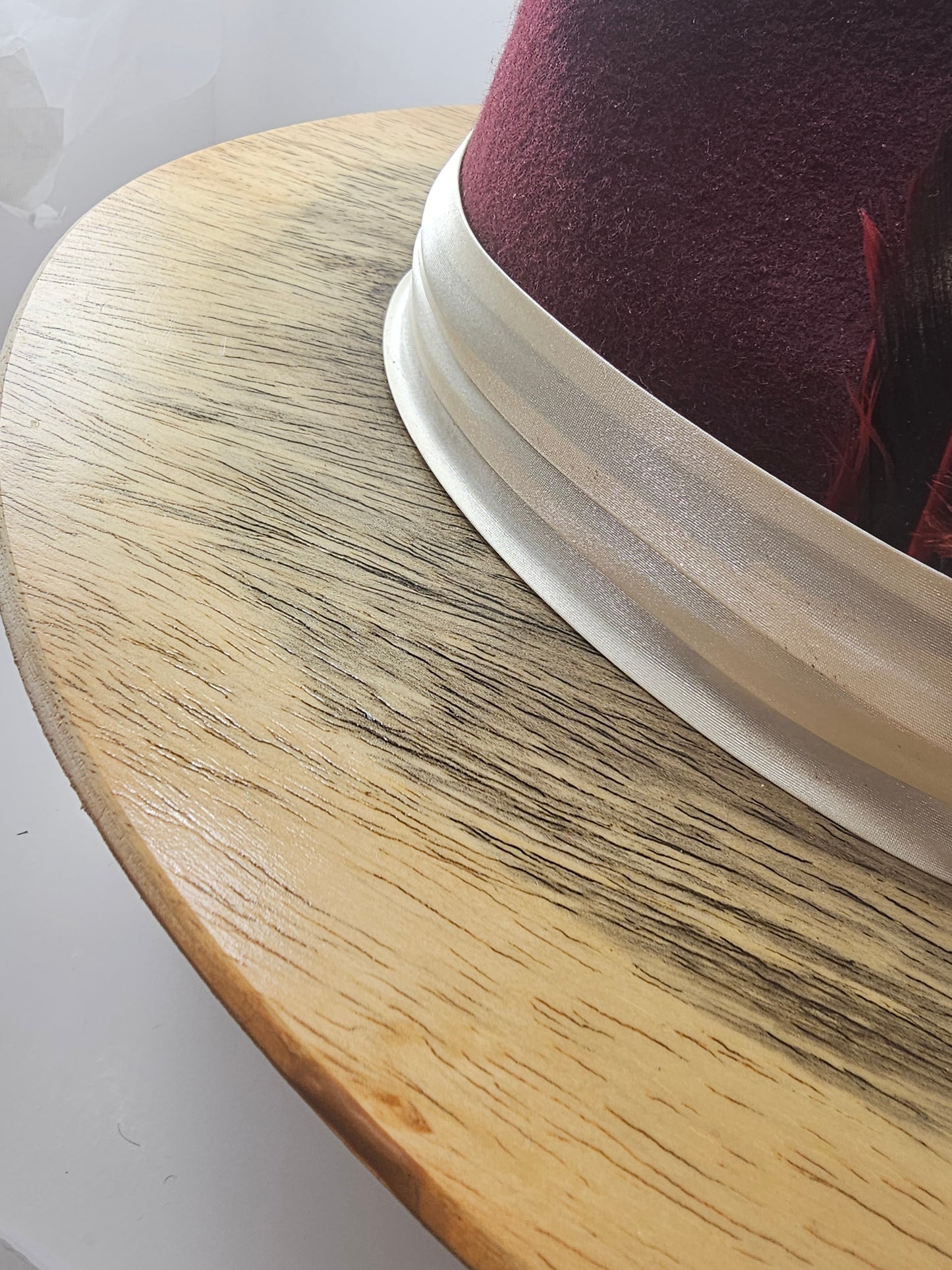 Stylish Burgundy Wide Wood Brim Fedora, gift for Men, gift for women