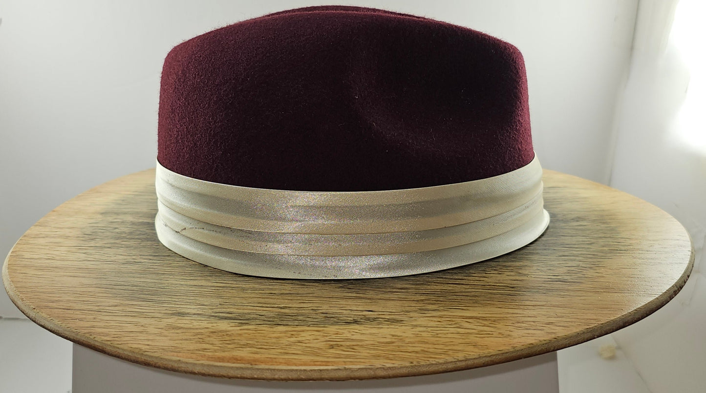 Stylish Burgundy Wide Wood Brim Fedora, gift for Men, gift for women