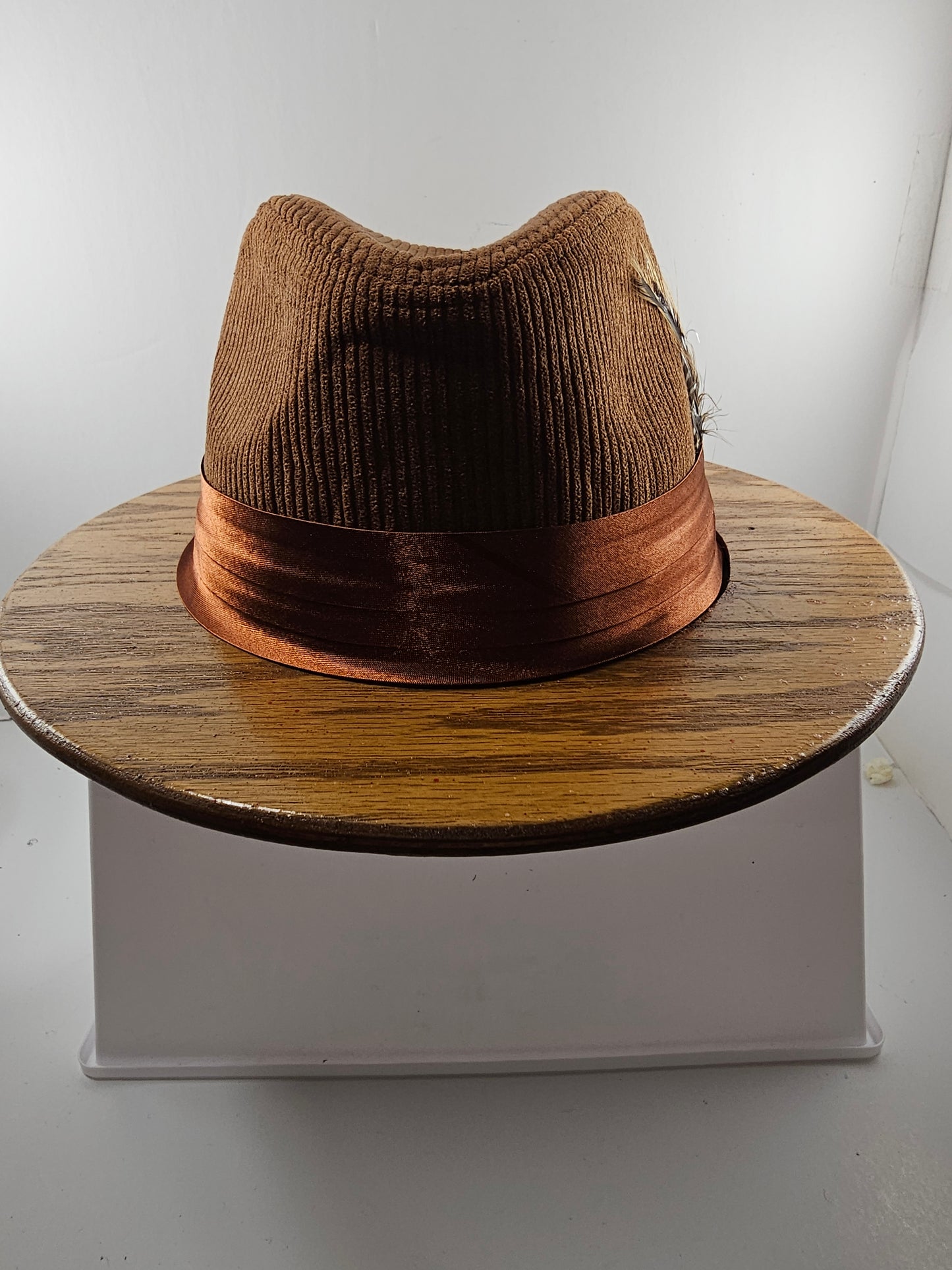 Stylish Short Oak wood brim, Corduroy Fedora, great gift for men, women free shipping
