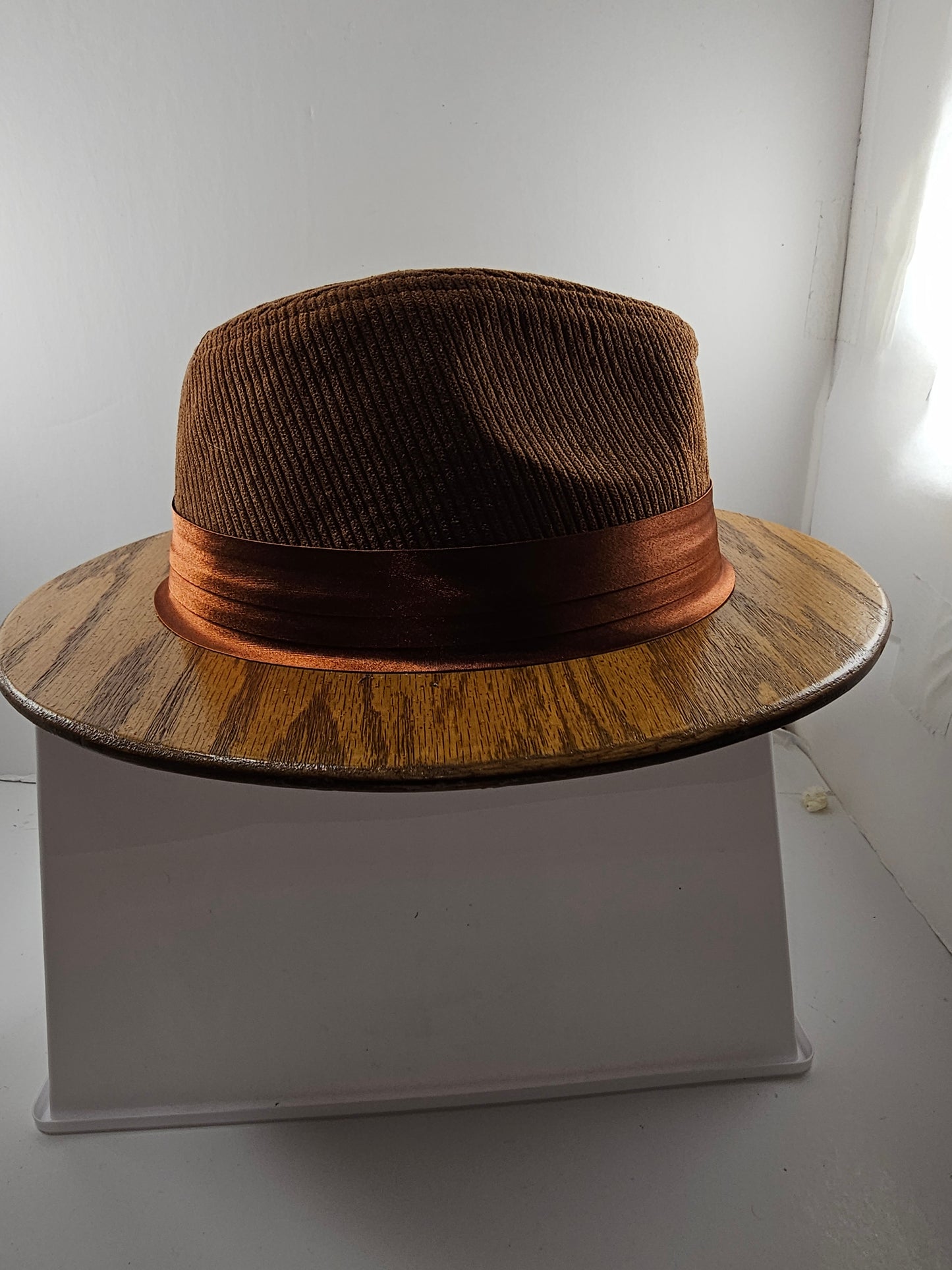 Stylish Short Oak wood brim, Corduroy Fedora, great gift for men, women free shipping