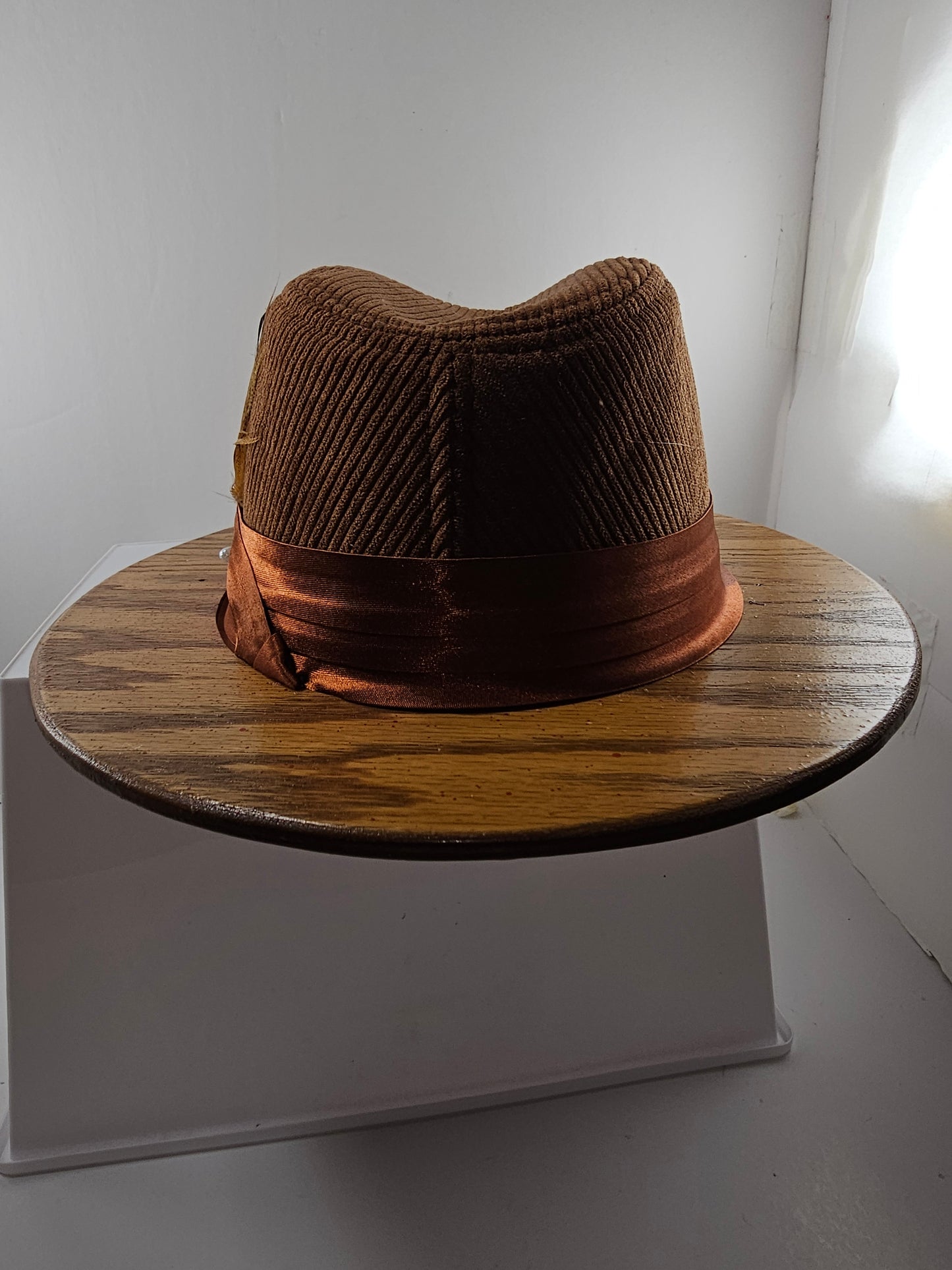 Stylish Short Oak wood brim, Corduroy Fedora, great gift for men, women free shipping