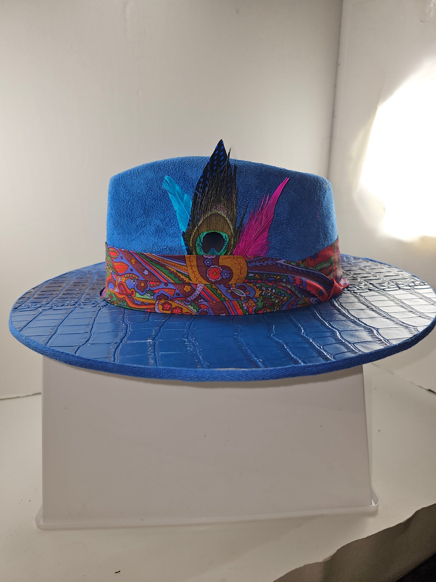 Deluxe Royal Blue Gator Back Wide Brim Fedora