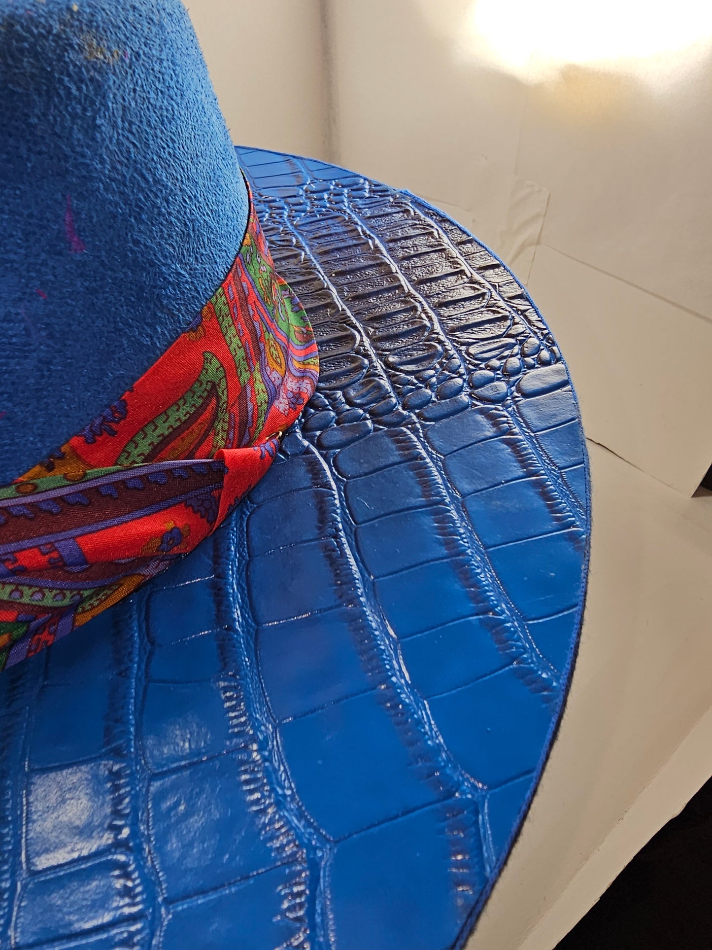 Deluxe Royal Blue Gator Back Wide Brim Fedora