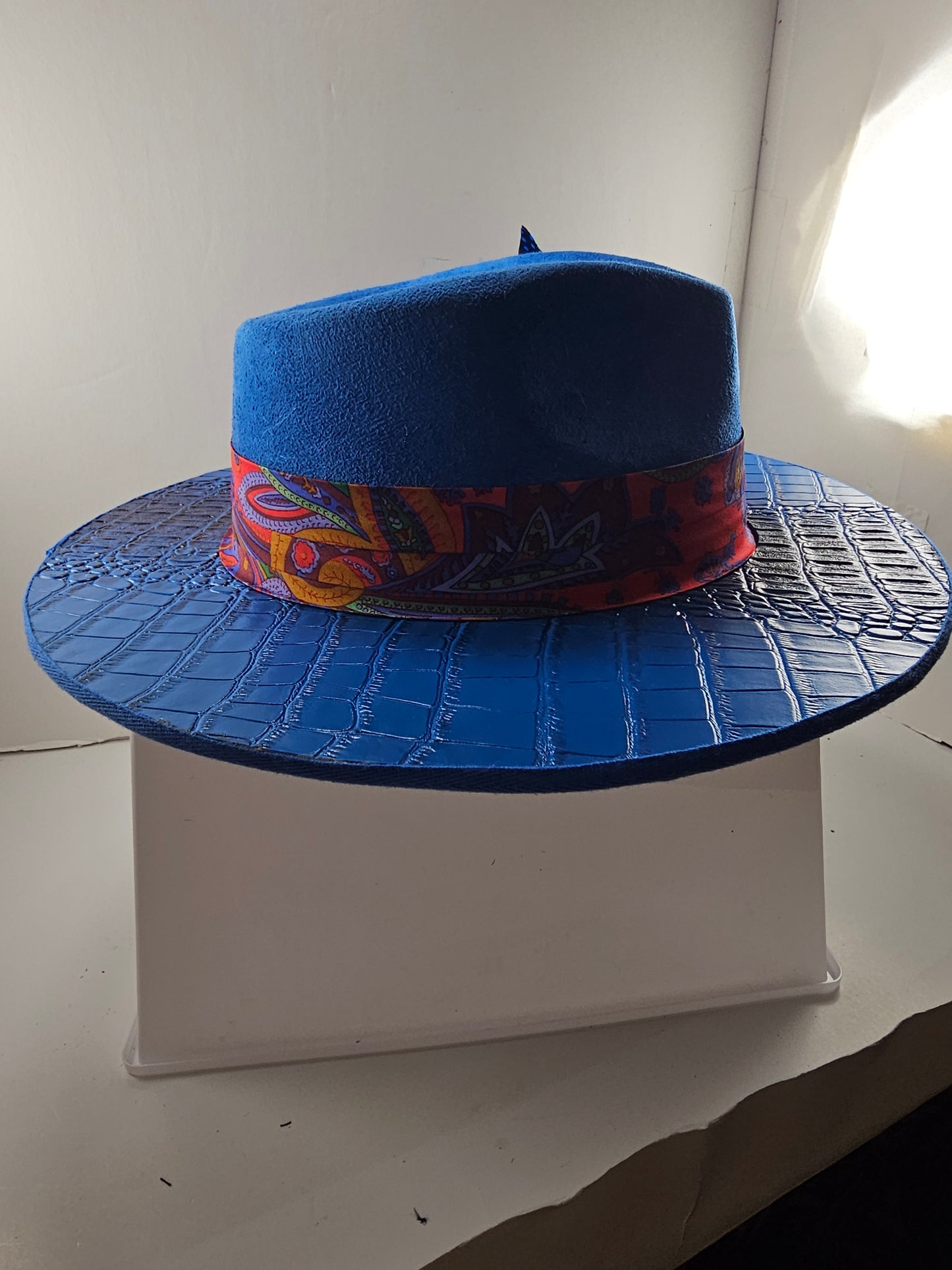 Deluxe Royal Blue Gator Back Wide Brim Fedora