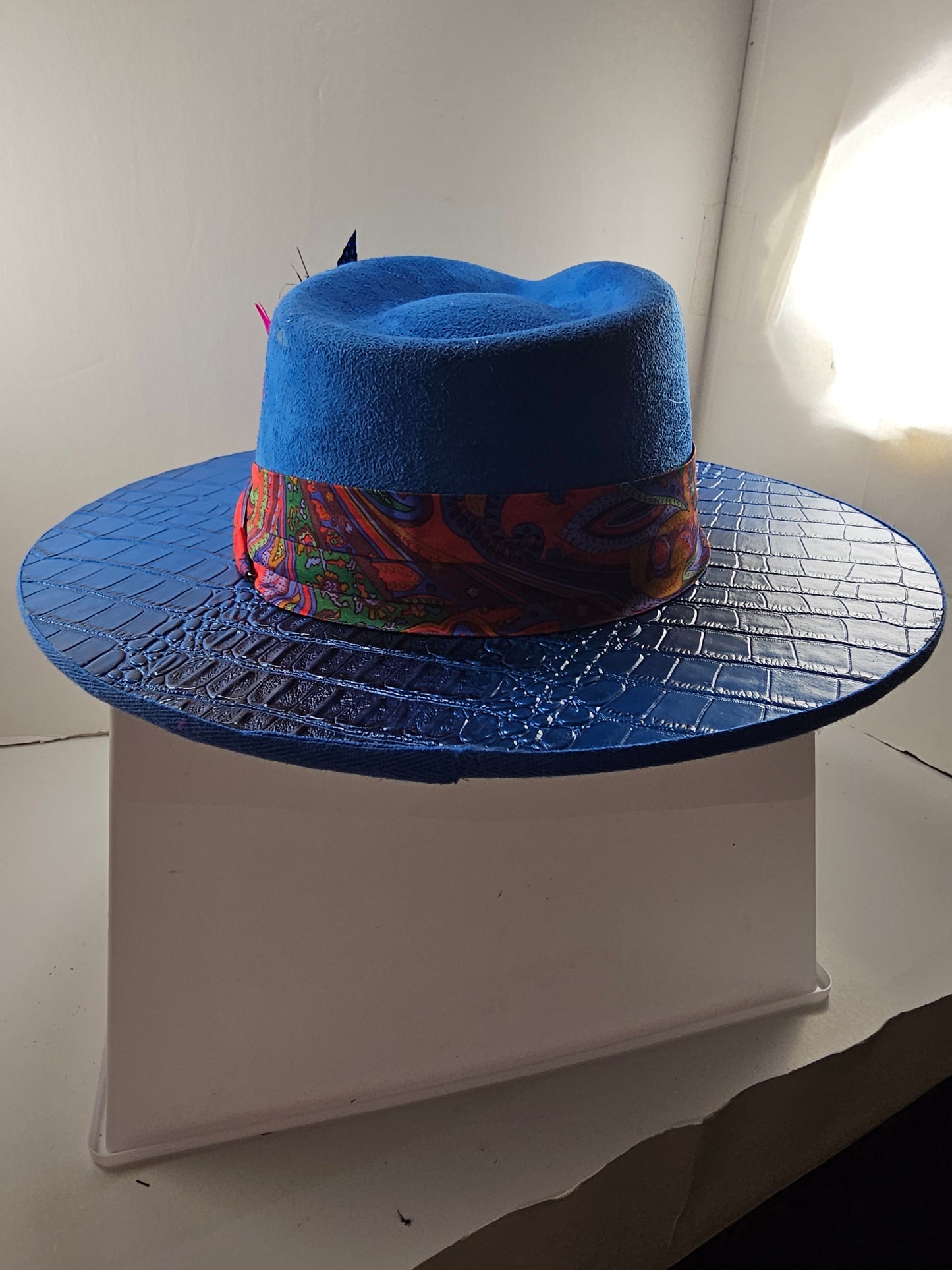 Deluxe Royal Blue Gator Back Wide Brim Fedora