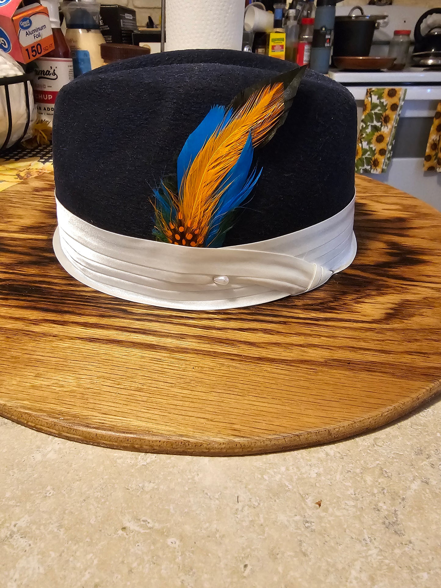 Stylish Navy Blue Wide Wood Brim Fedora