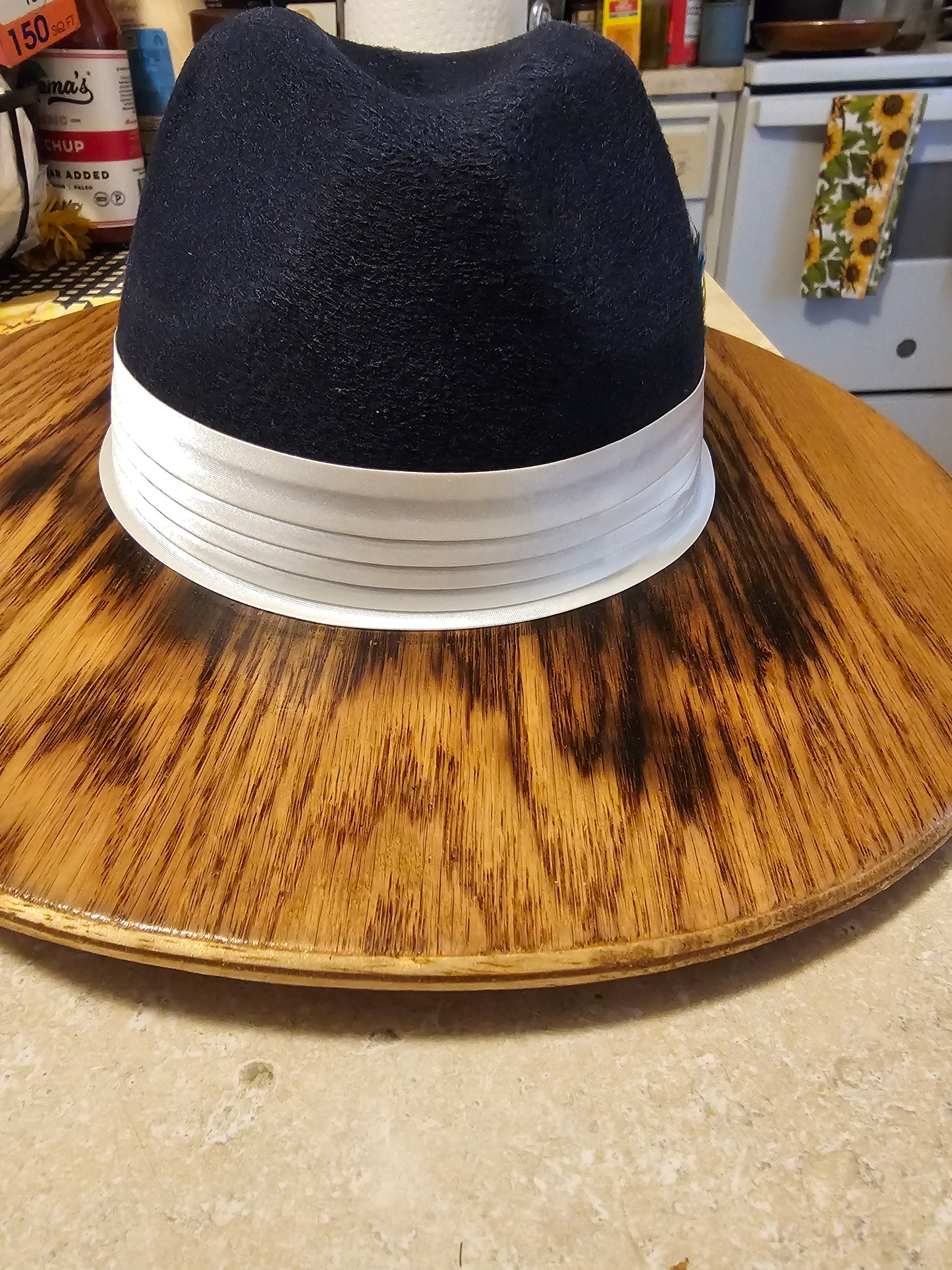 Stylish Navy Blue Wide Wood Brim Fedora