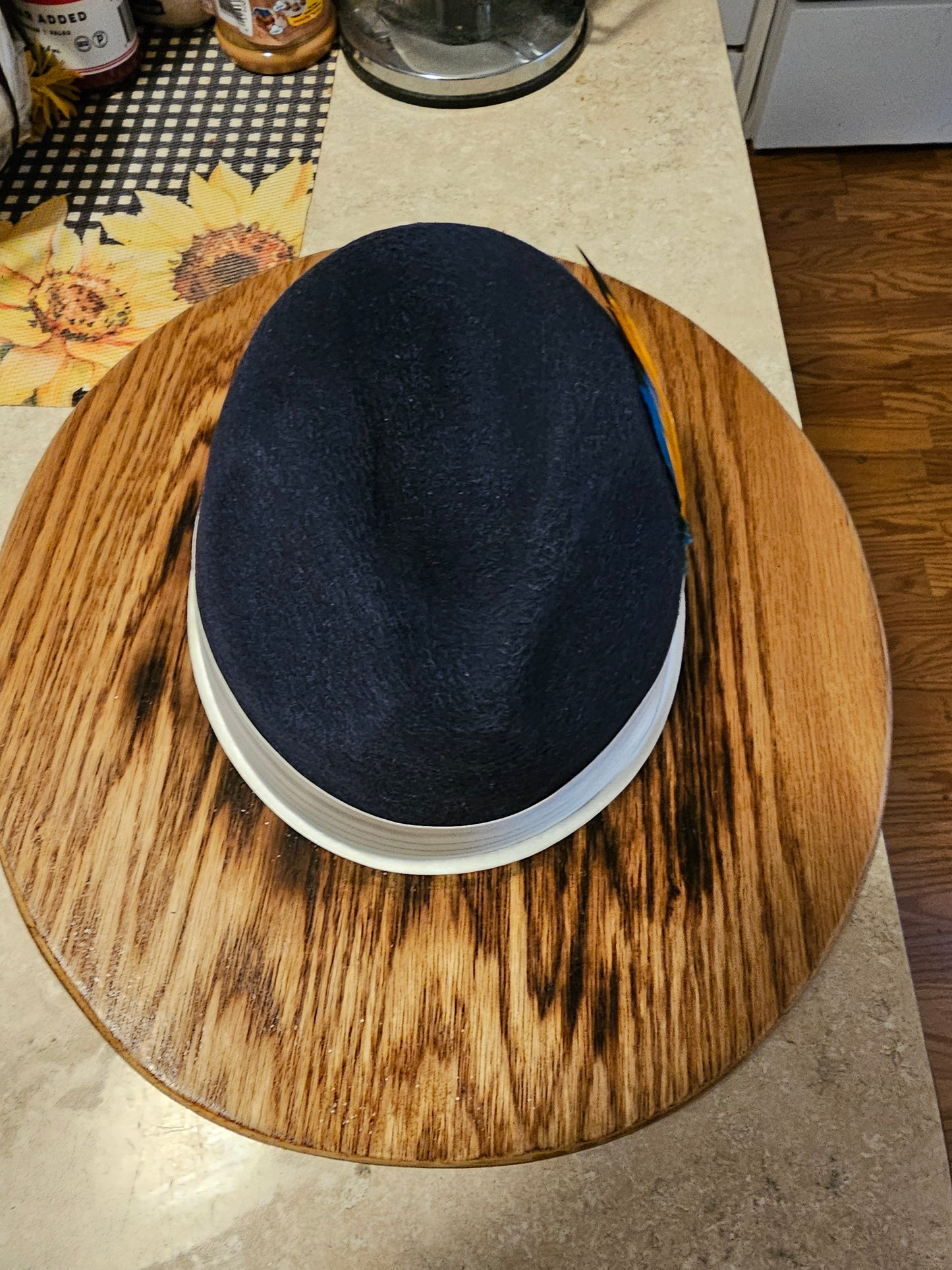 Stylish Navy Blue Wide Wood Brim Fedora