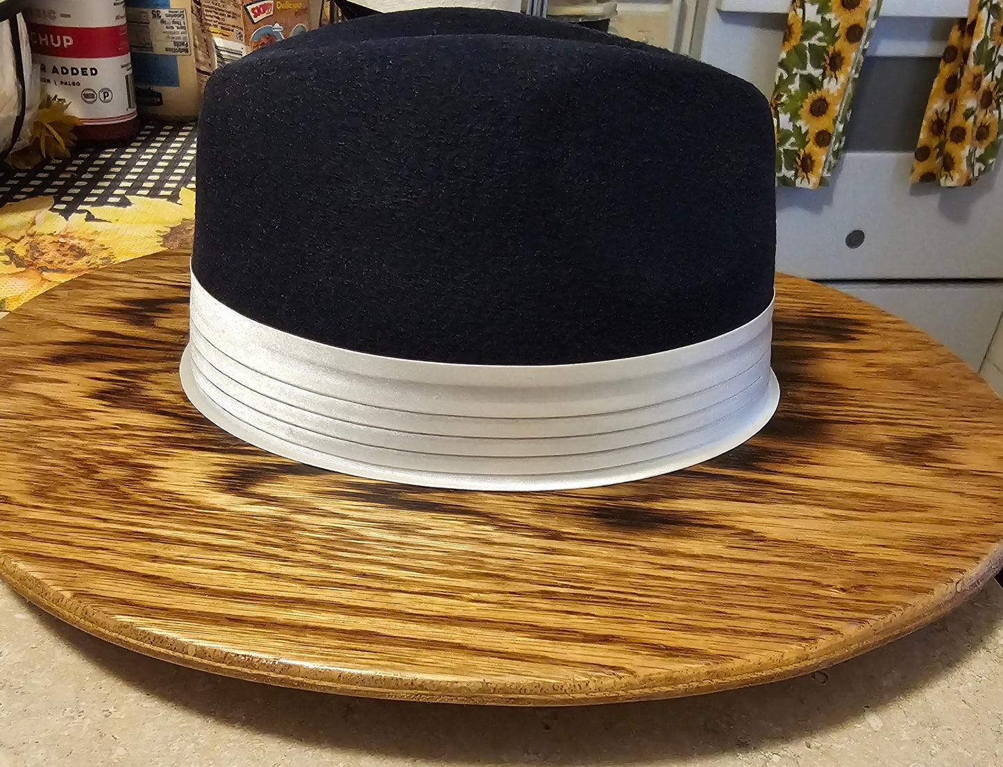 Stylish Navy Blue Wide Wood Brim Fedora
