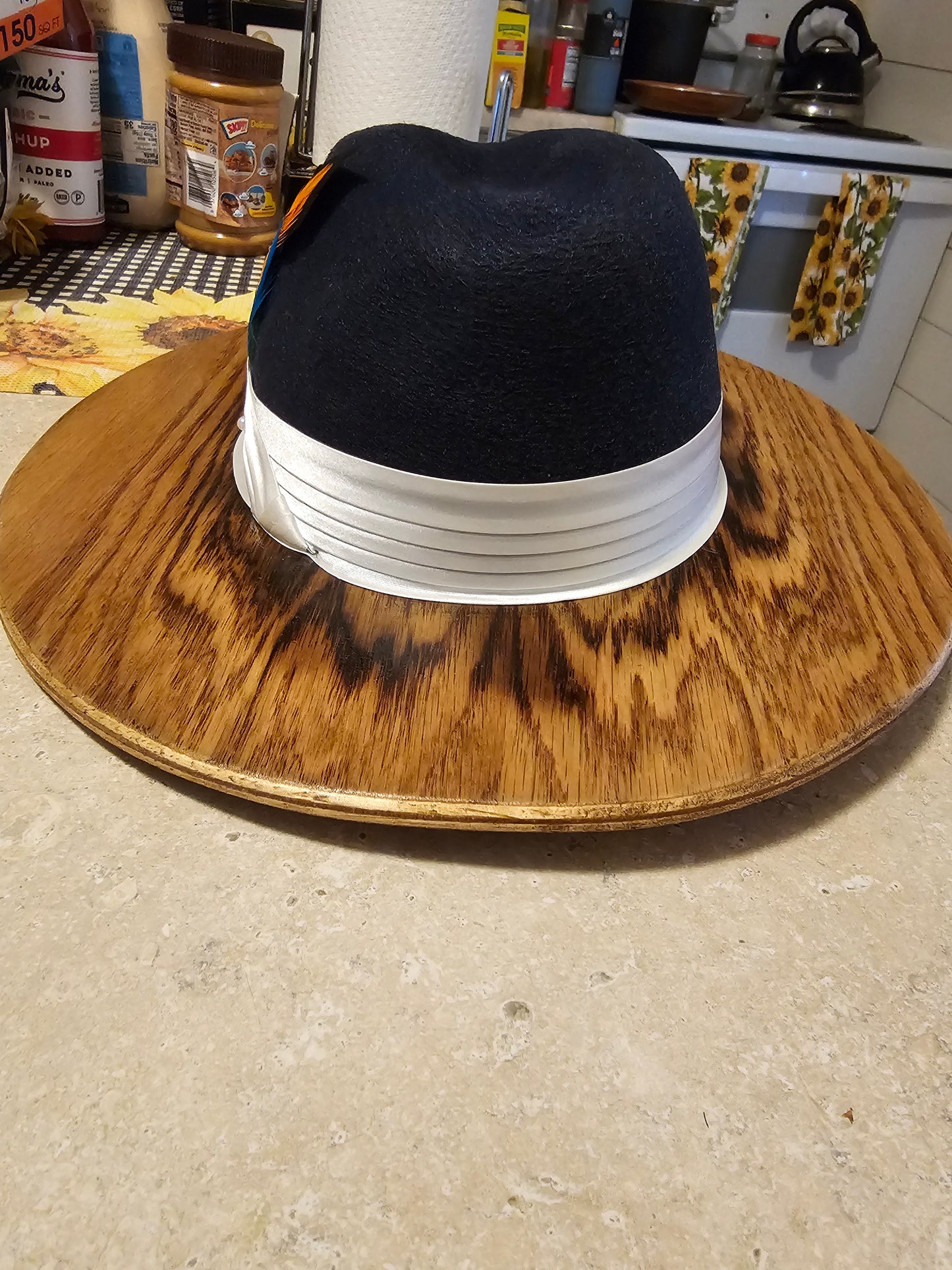 Stylish Navy Blue Wide Wood Brim Fedora
