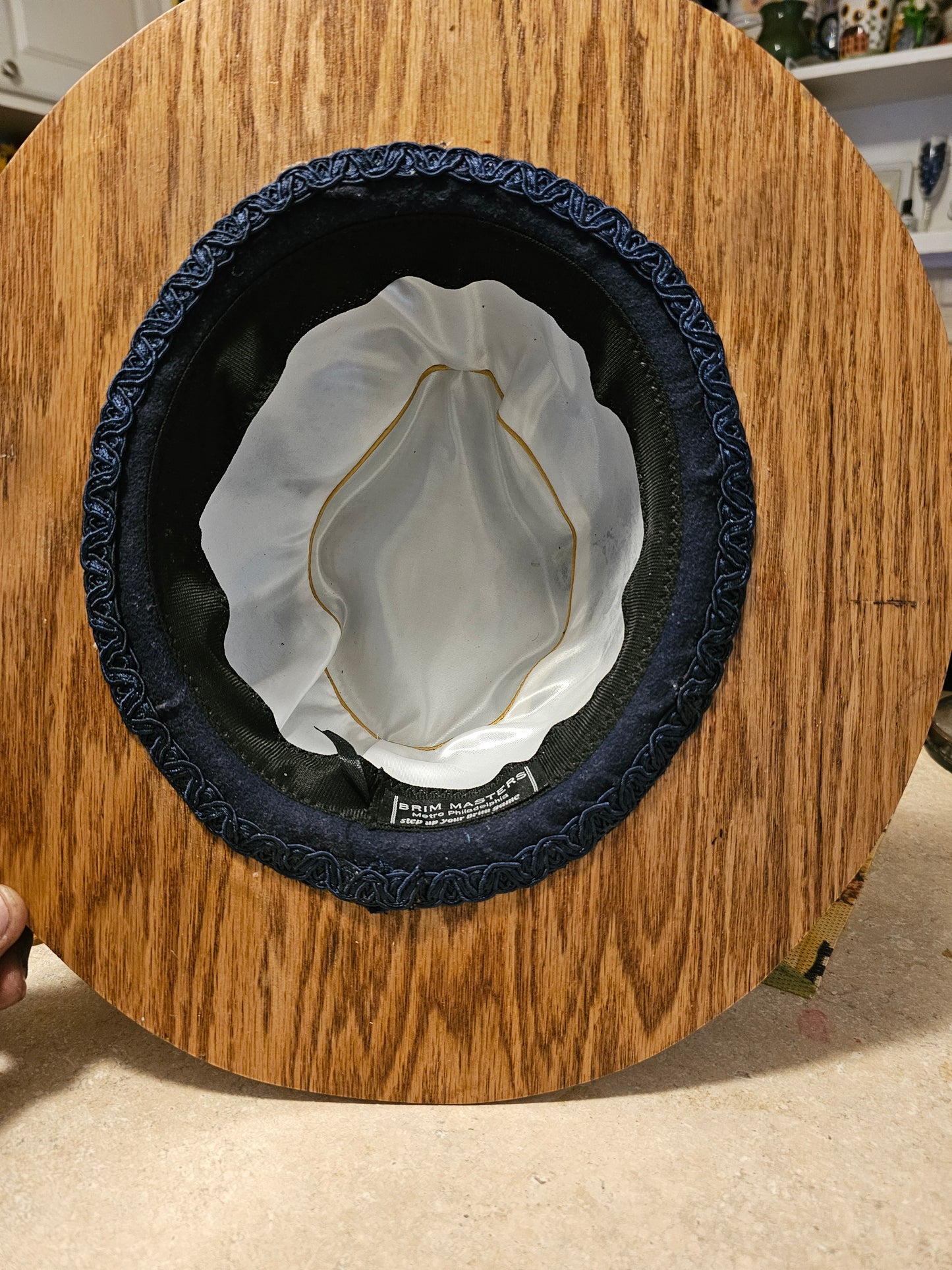 Stylish Navy Blue Wide Wood Brim Fedora