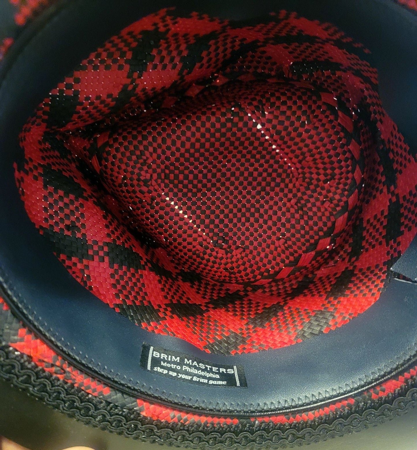 Custom Red & Black Designer Wood Brim Fedora by Brim Masters