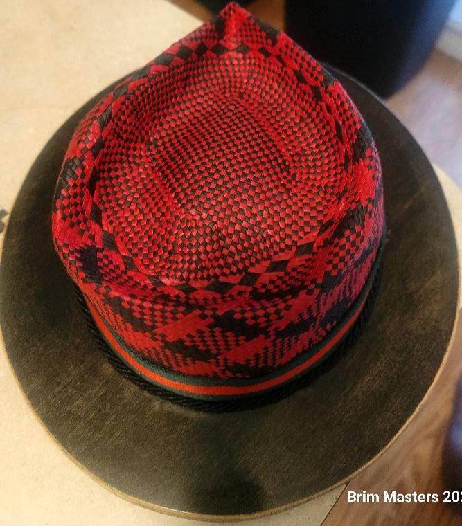 Custom Red & Black Designer Wood Brim Fedora by Brim Masters