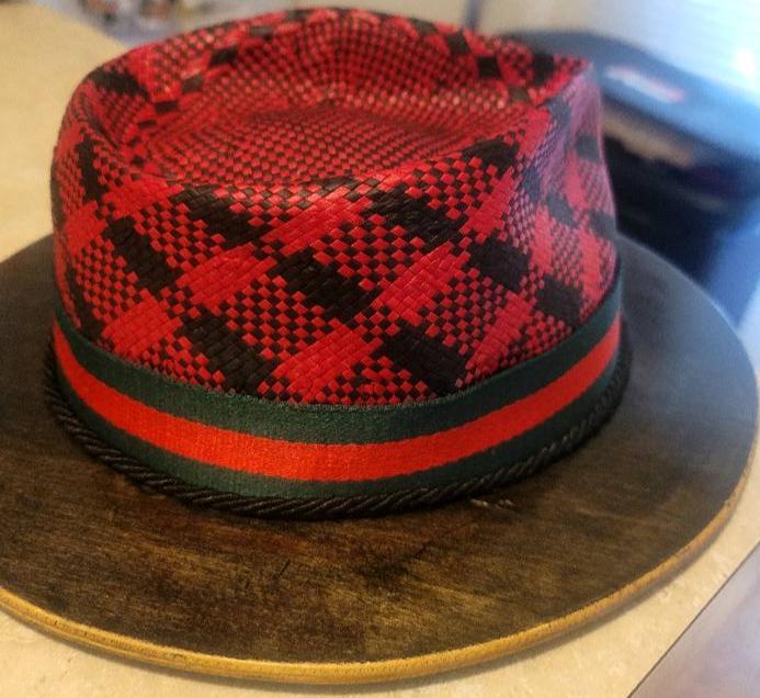 Custom Red & Black Designer Wood Brim Fedora by Brim Masters