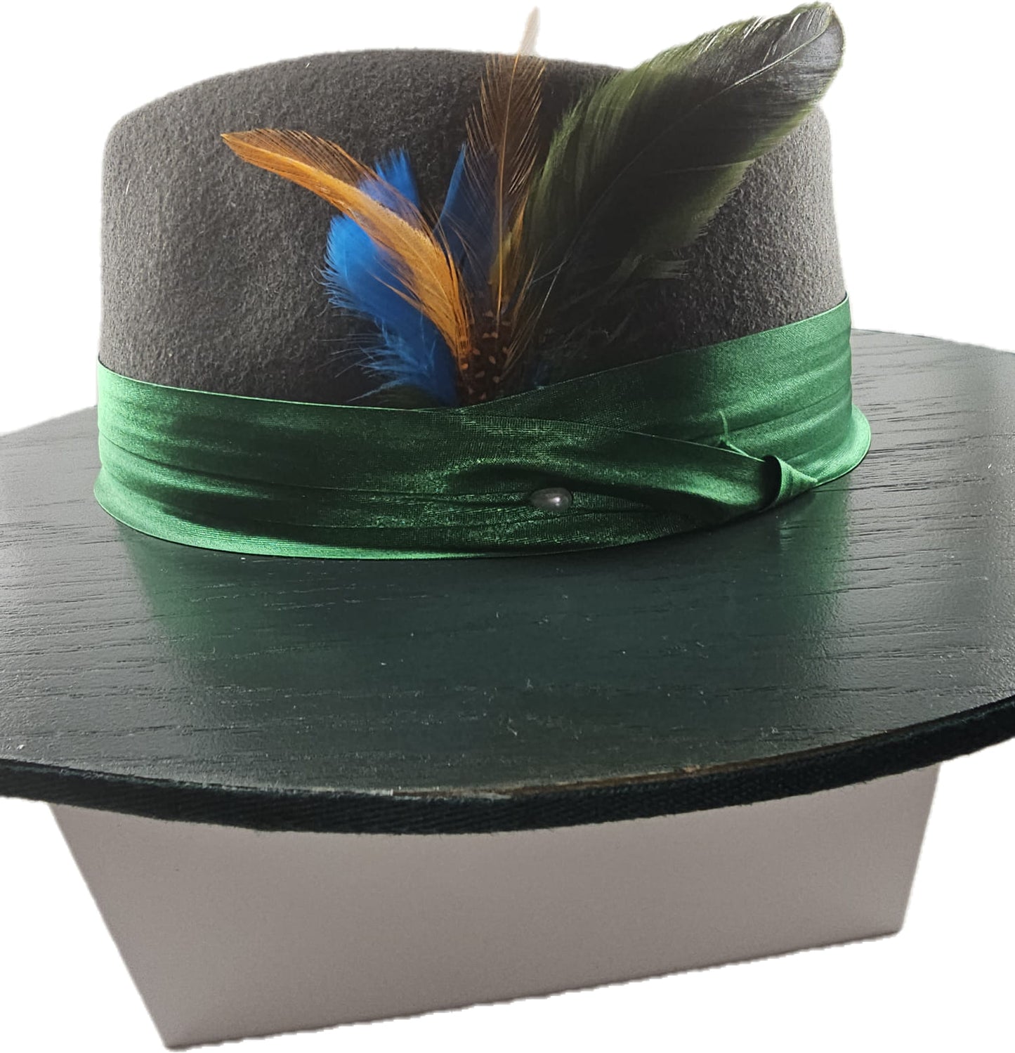 Stylish Money Green Wide Wood Brim Wool Felt Fedora