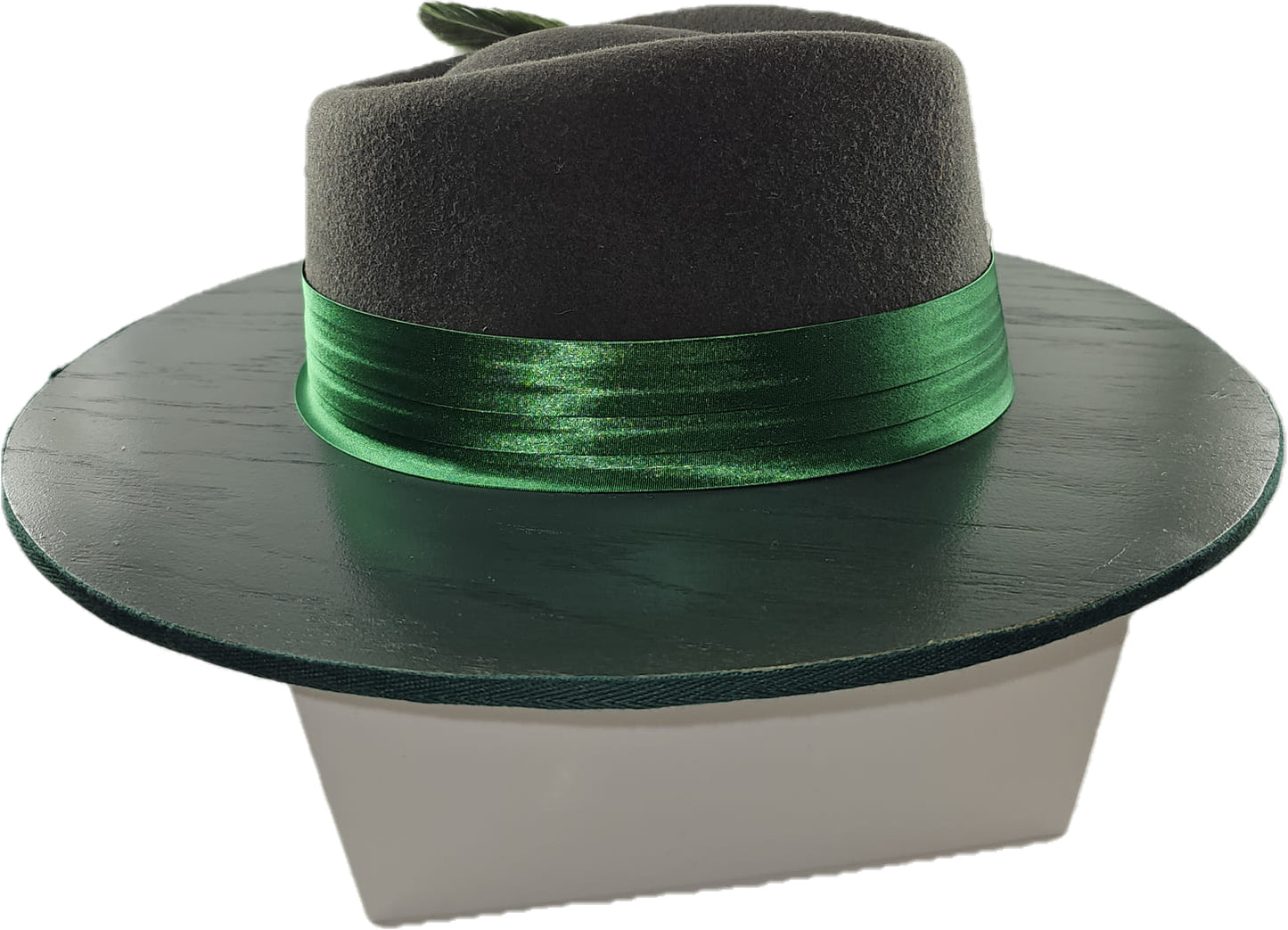 Stylish Money Green Wide Wood Brim Wool Felt Fedora