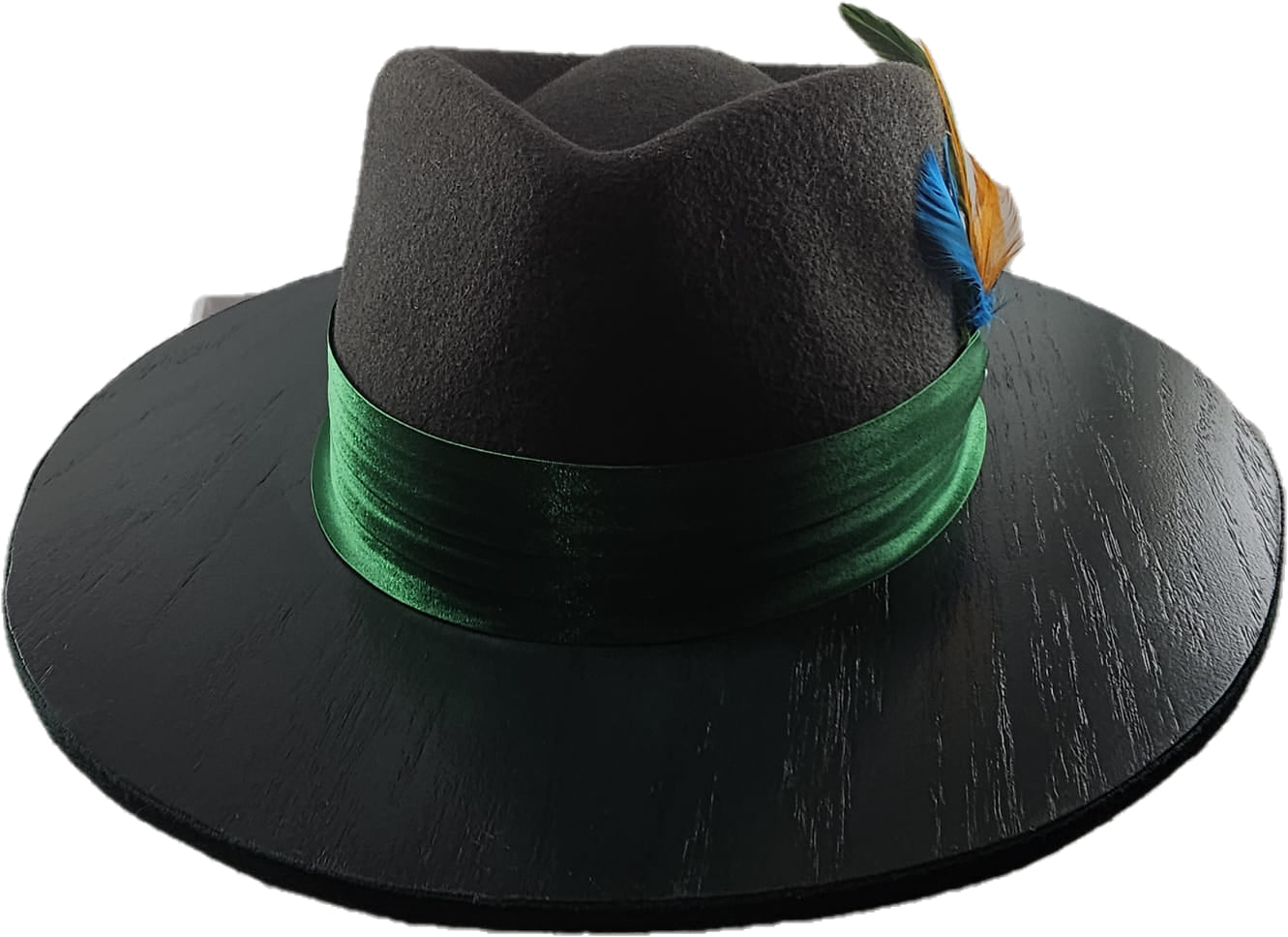 Stylish Money Green Wide Wood Brim Wool Felt Fedora