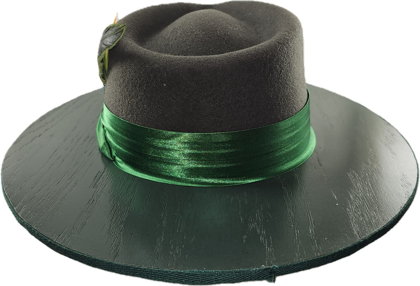 Stylish Money Green Wide Wood Brim Wool Felt Fedora