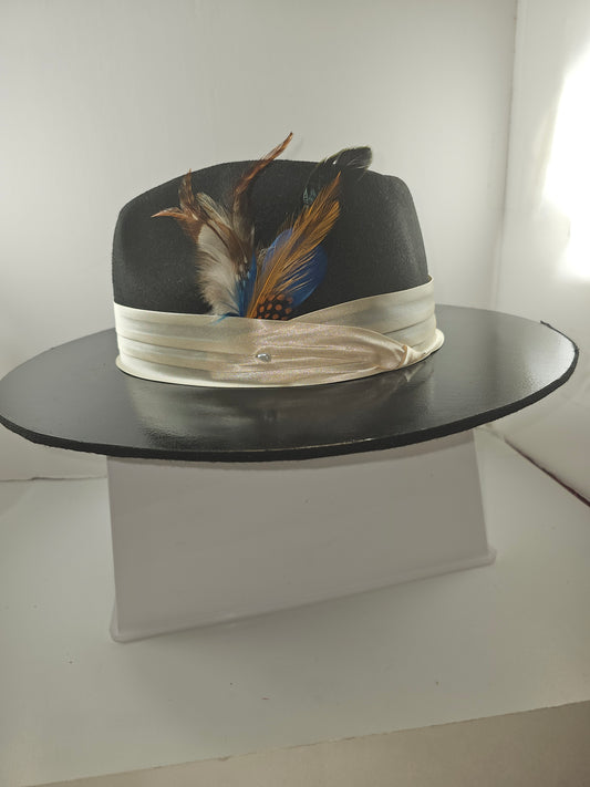 Classic Wool Feather Brim Fedora Hat | Vegan Felt Wide Brim