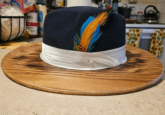 Stylish Navy Blue Wide Wood Brim Fedora