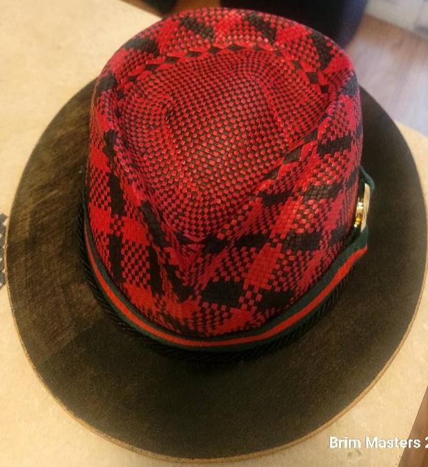 Custom Red & Black Designer Wood Brim Fedora by Brim Masters