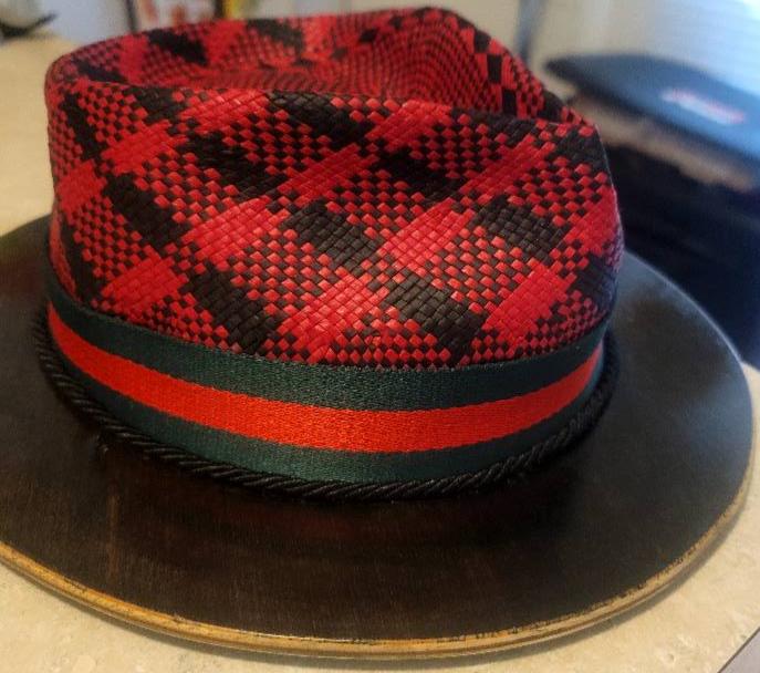 Custom Red & Black Designer Wood Brim Fedora by Brim Masters