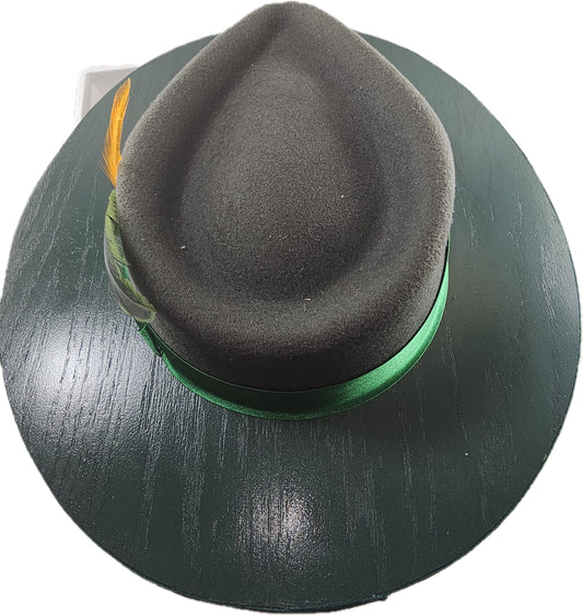 Stylish Money Green Wide Wood Brim Wool Felt Fedora